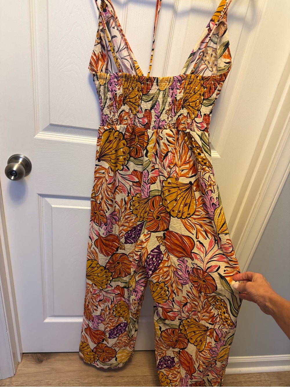 Pink Lily Strapless Floral Wide-Leg Jumpsuit - Yellow Orange Purple - Picture 5 of 9